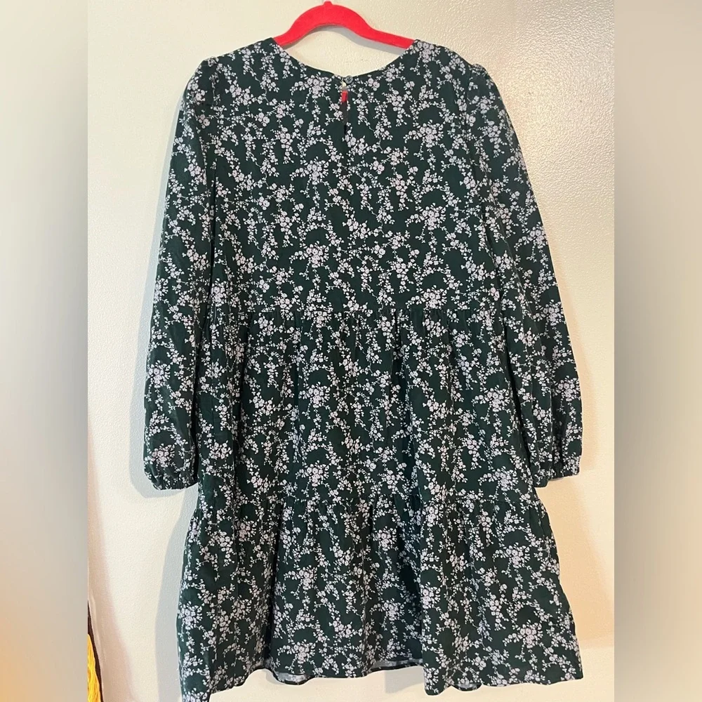 Gap Micro Corduroy Floral Green Girls Dress Tiered Fell Long Sleeves 12  New